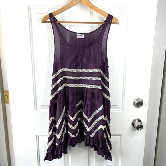Free People Intimately Free Voile and Lace Trapeze Slip Dress Purple Size Medium - Picture 1 of 8